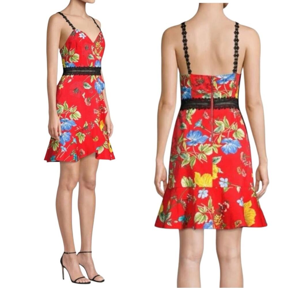 NWT Alice + Olivia Kirby Red Floral Ruffle Dress Size 4